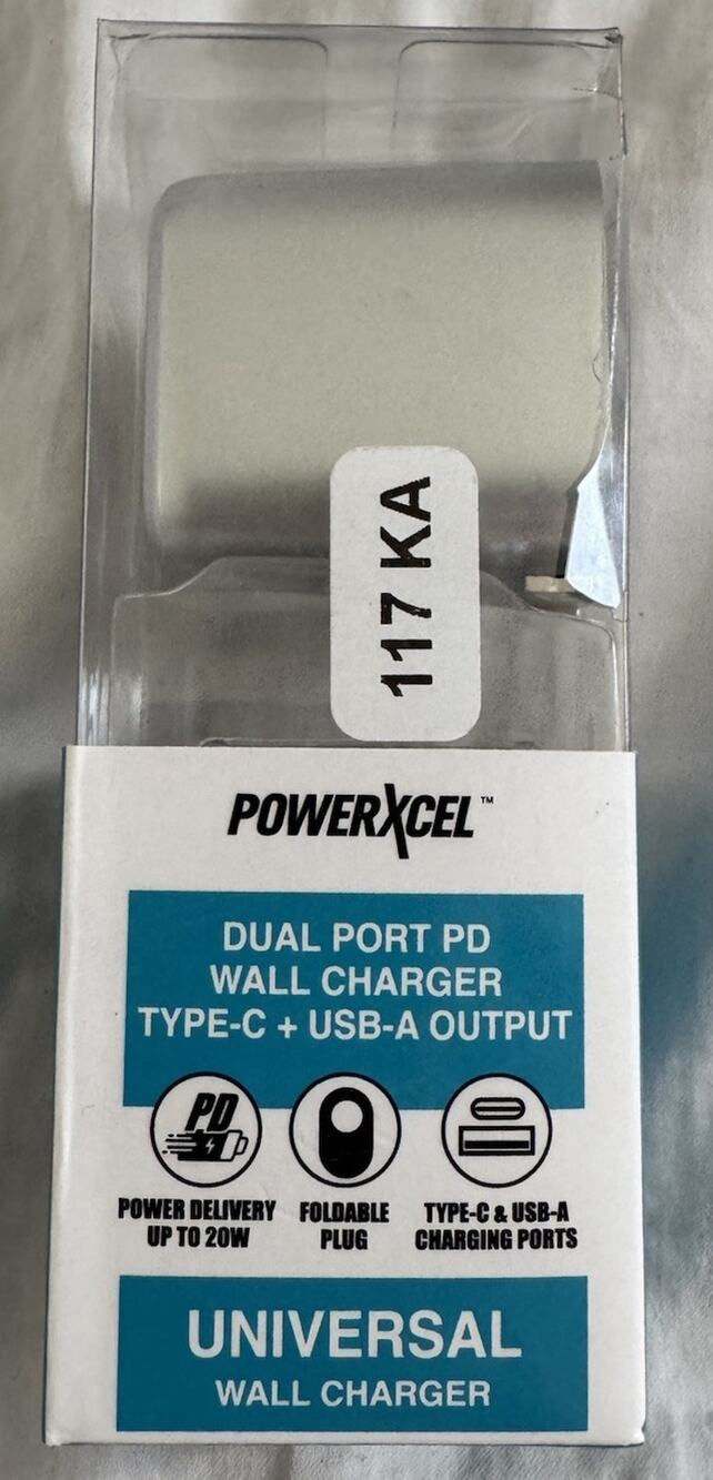 PowerXcel Dual Port Wall Charger Type-C +USB Output Power Delivery Up To 20W NEW